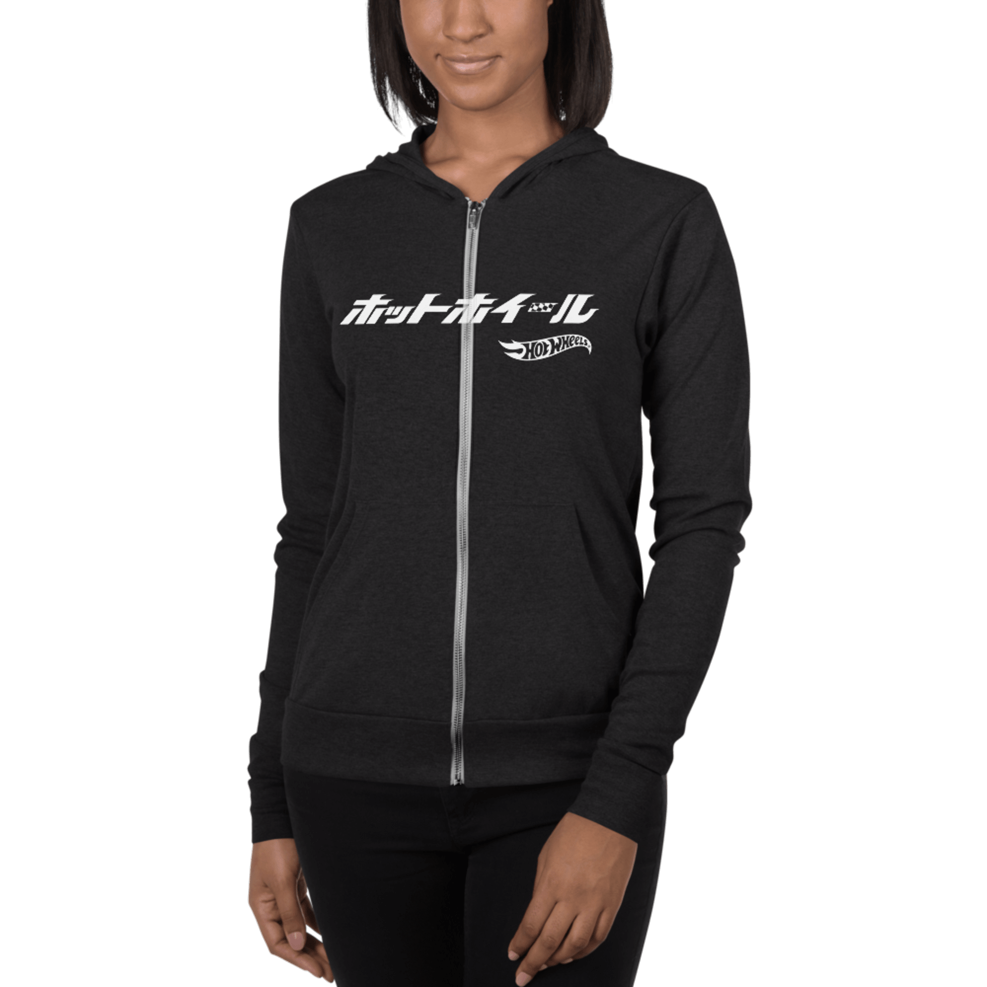 Hot Wheels Japanese Logo Unisex Zip Charcoal Black Hoodie